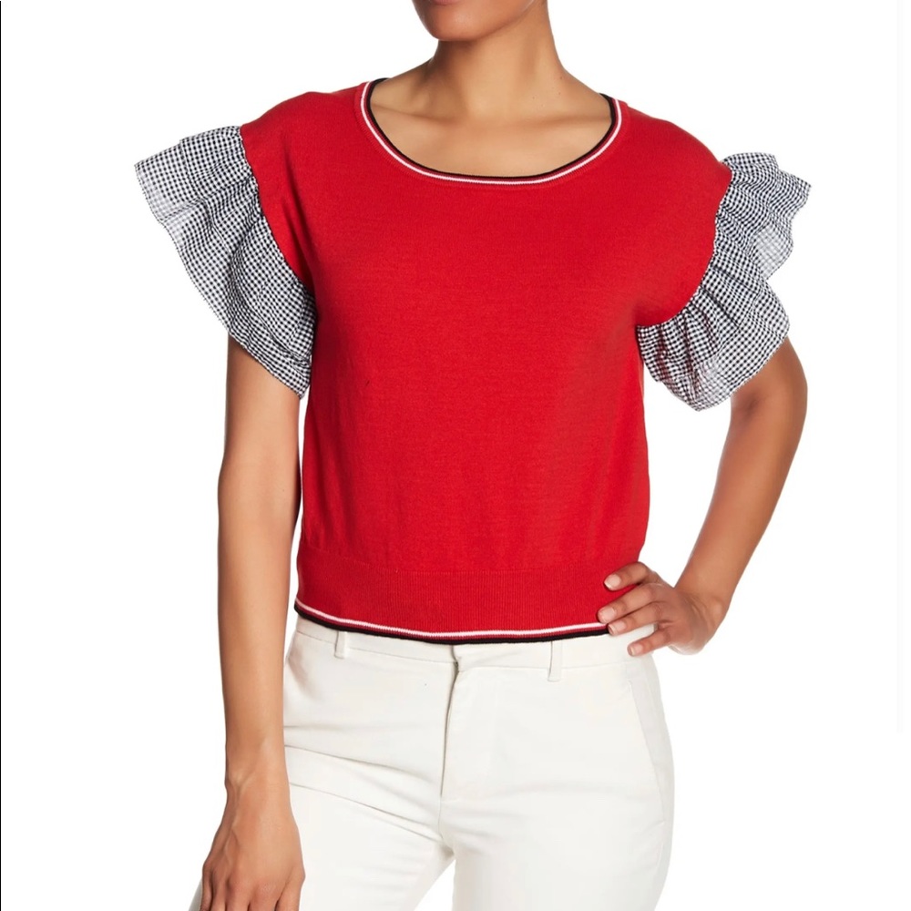 Vertigo Paris Gingham Ruffle Cap Sleeve Top Small